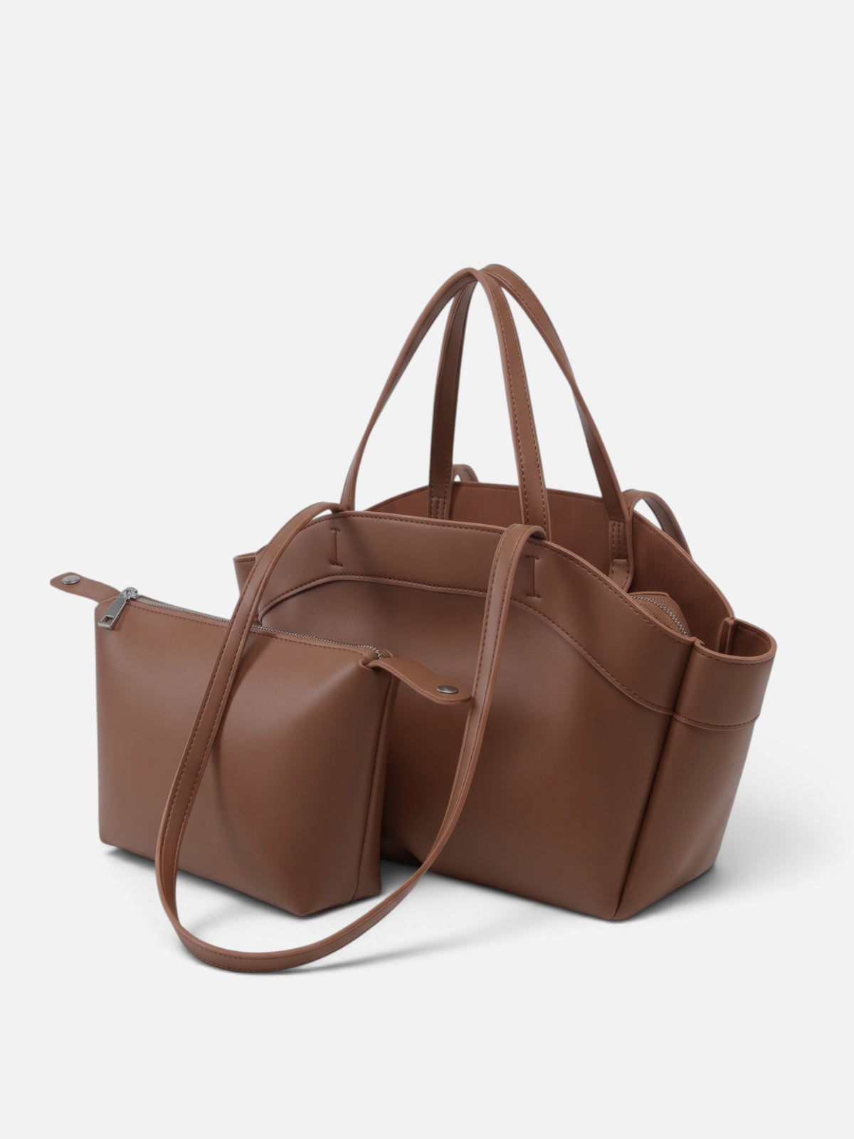 Sac Cabas Femme Simili Cuir Lisse Porté Épaule avec Pochette