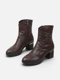 Women's Croc Effect Fur Lined Button Detail Ankle Boots