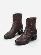 Women's Croc Effect Fur Lined Button Detail Ankle Boots