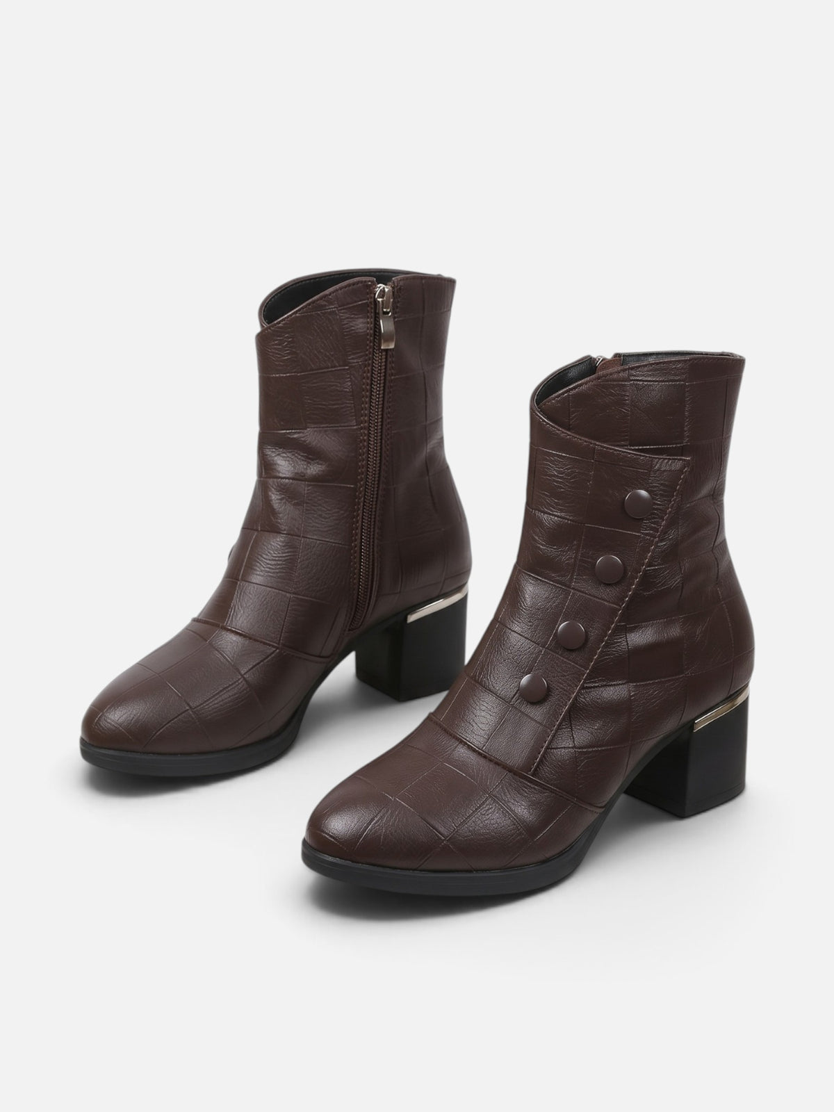 Women's Croc Effect Fur Lined Button Detail Ankle Boots