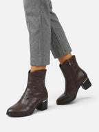 Women's Croc Effect Fur Lined Button Detail Ankle Boots