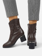 Women's Croc Effect Fur Lined Button Detail Ankle Boots