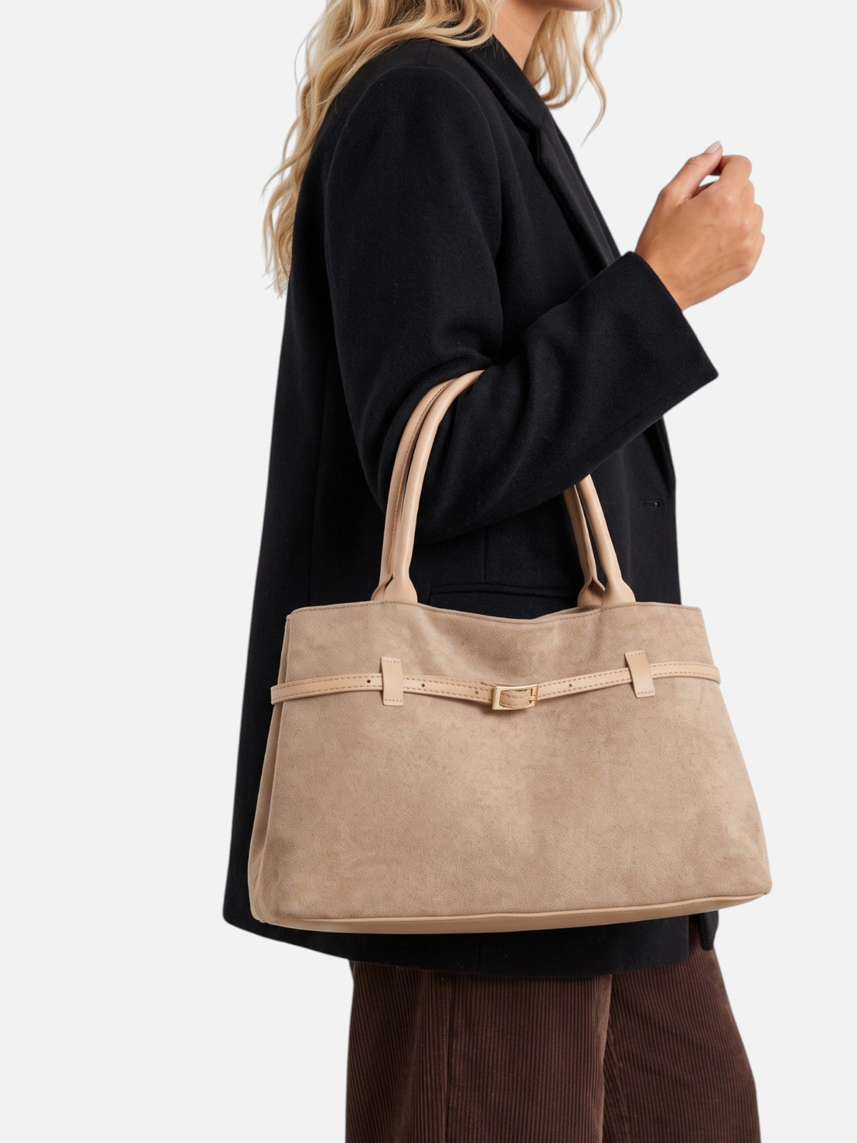 Sac Cabas Femme Effet Daim Ceinture Boucle