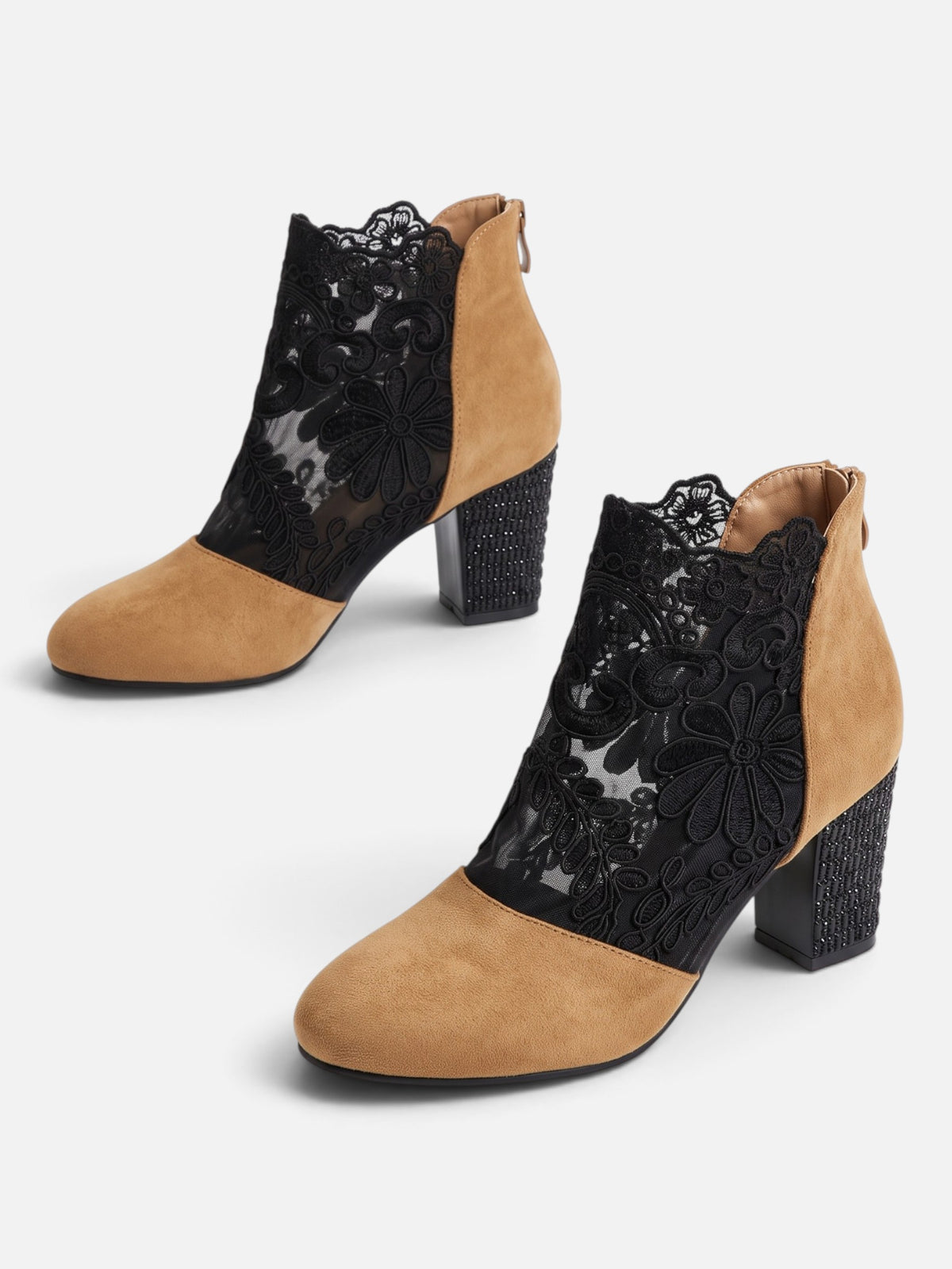 Bottines Femme Dentelle Talon Strassé