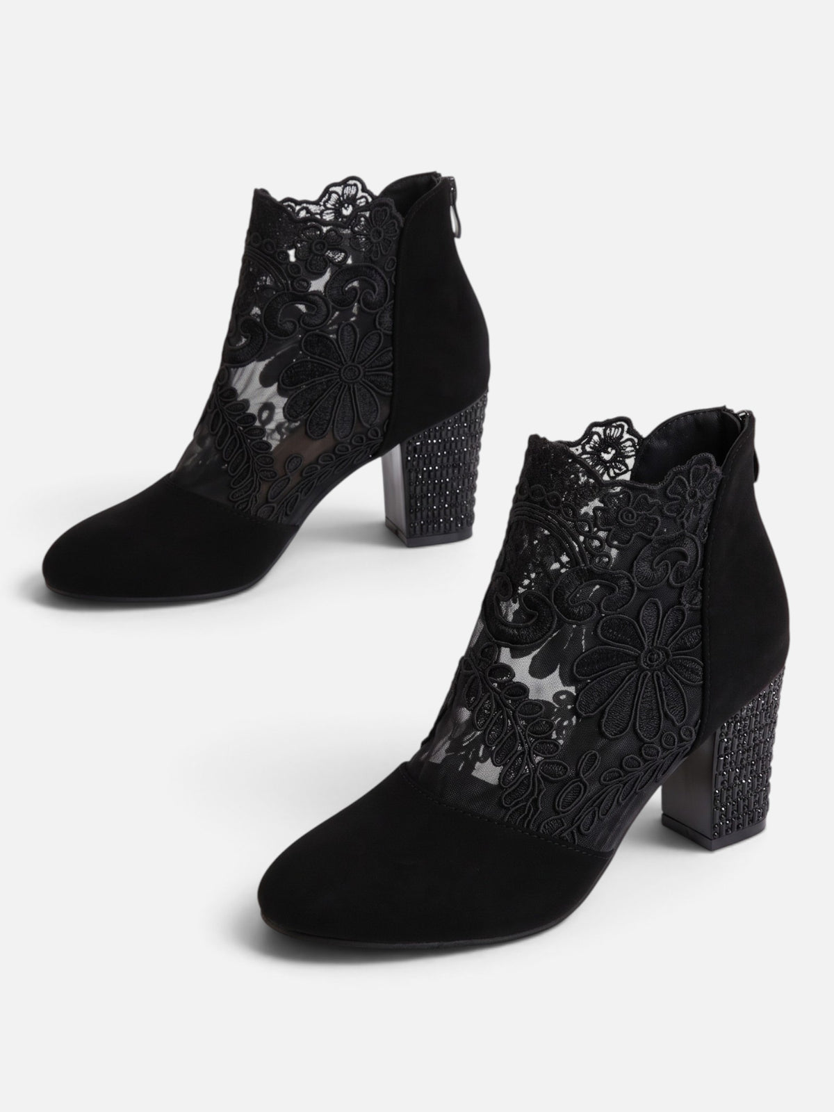 Bottines Femme Dentelle Talon Strassé