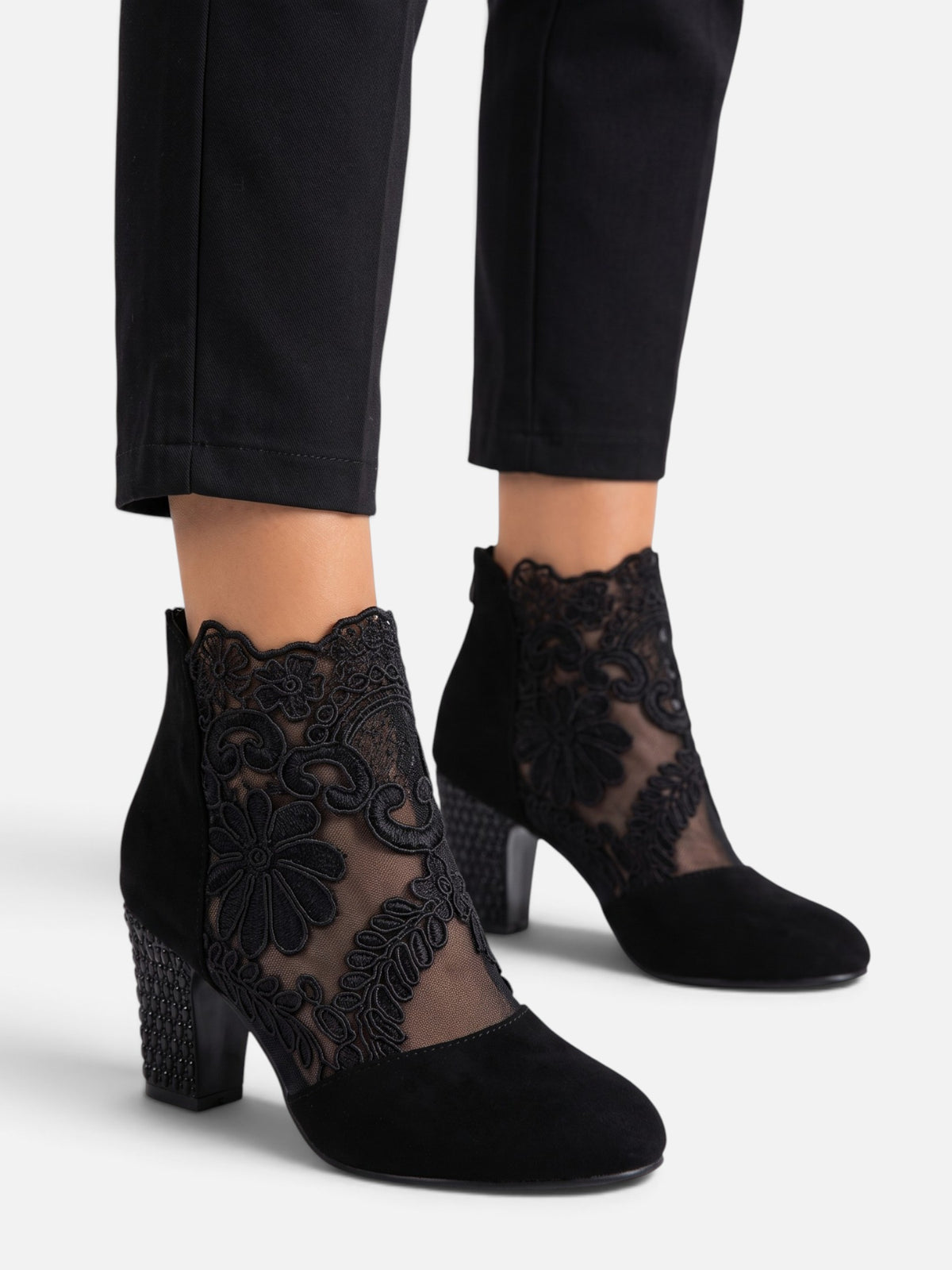 Bottines Femme Dentelle Talon Strassé
