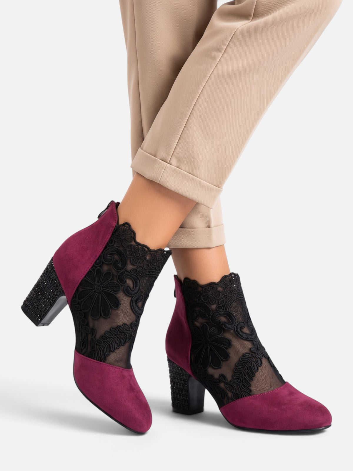 Bottines Femme Dentelle Talon Strassé