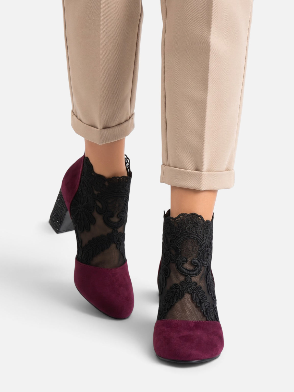 Bottines Femme Dentelle Talon Strassé