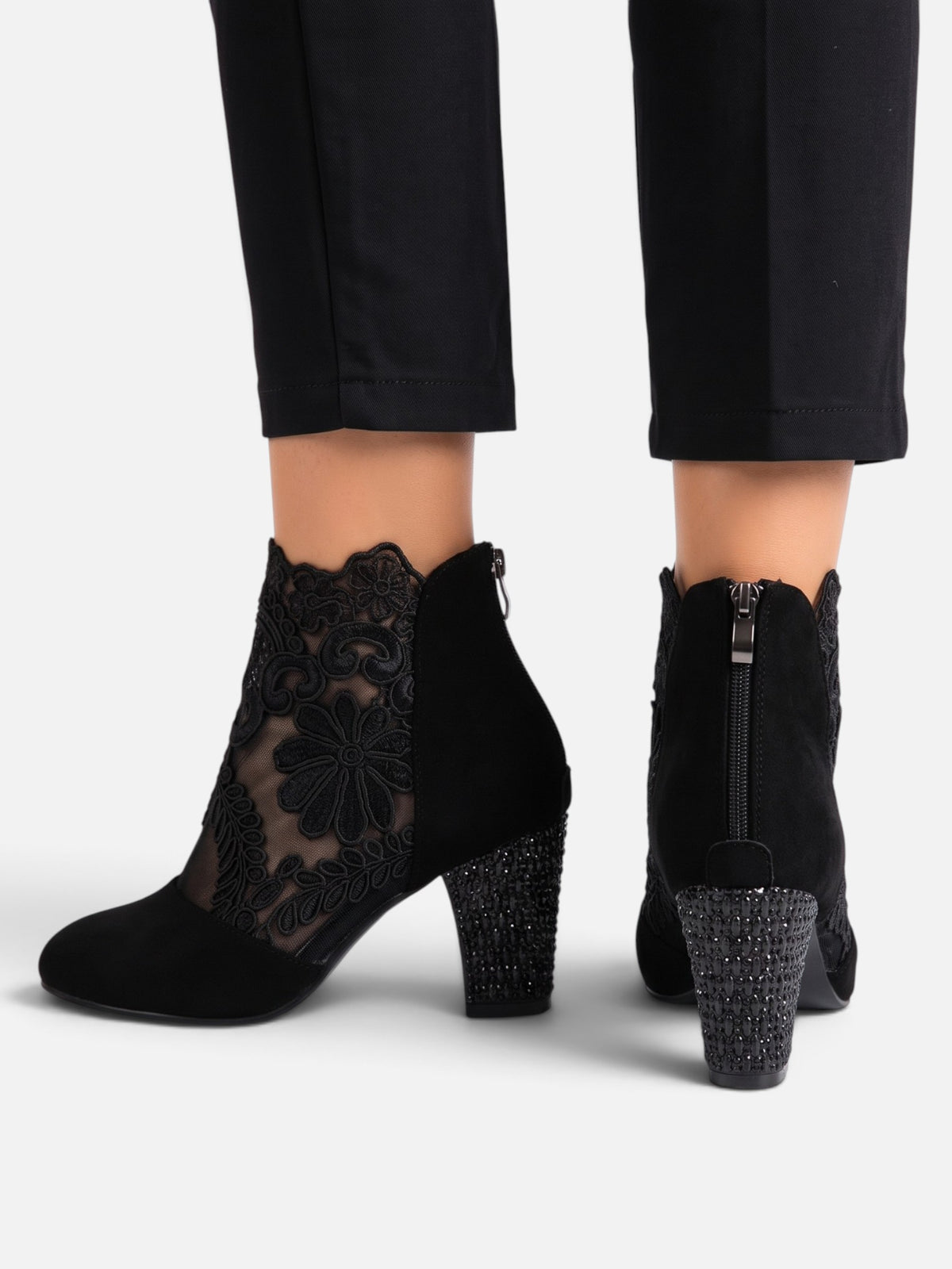 Bottines Femme Dentelle Talon Strassé