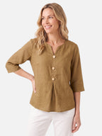 Blouse Femme en Lin Col V Boutons Bois
