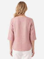Blouse Femme en Lin Col V Boutons Bois