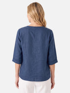 Blouse Femme en Lin Col V Boutons Bois