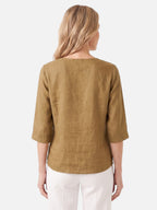 Blouse Femme en Lin Col V Boutons Bois