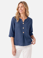 Blouse Femme en Lin Col V Boutons Bois