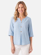 Blouse Femme en Lin Col V Boutons Bois