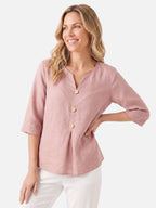 Blouse Femme en Lin Col V Boutons Bois