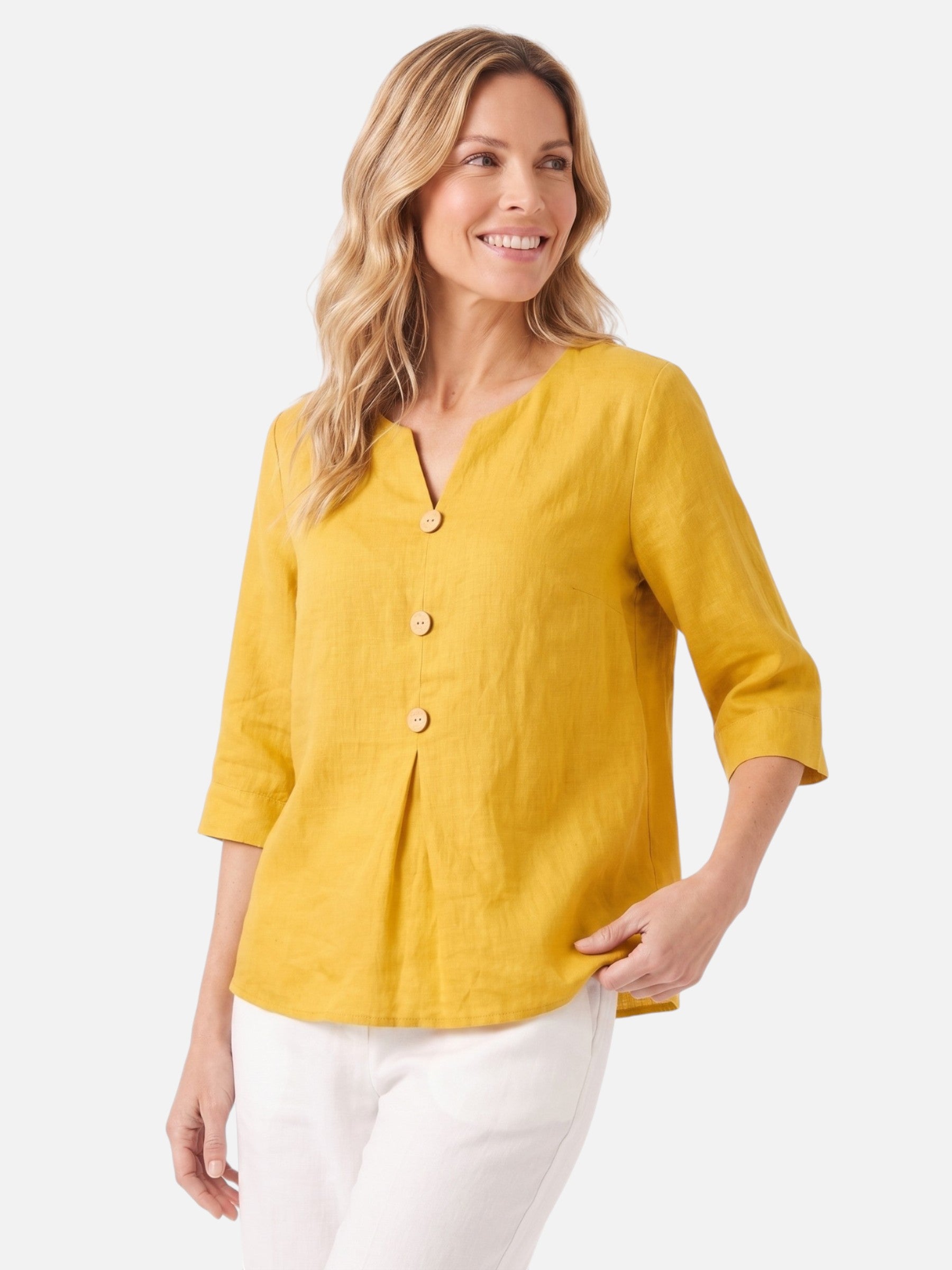 Blouse Femme en Lin Col V Boutons Bois