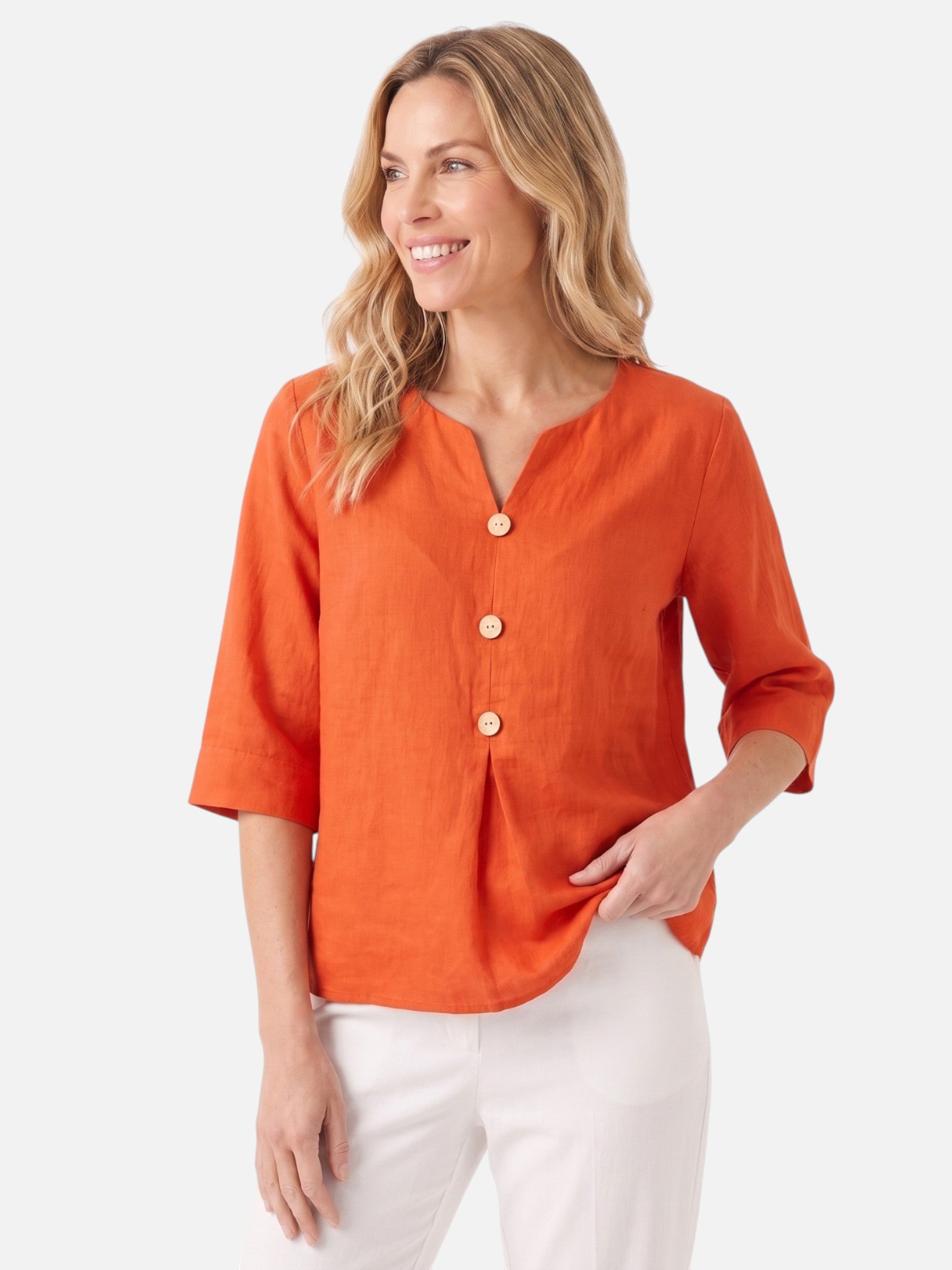 Blouse Femme en Lin Col V Boutons Bois