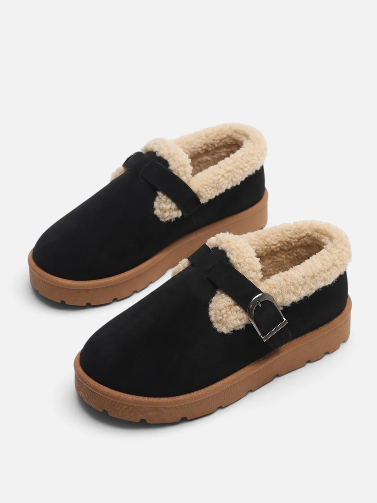 Women's Suede Look Sherpa Buckle Mule Clogs
