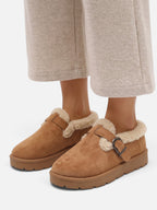 Women's Suede Look Sherpa Buckle Mule Clogs