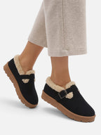 Women's Suede Look Sherpa Buckle Mule Clogs