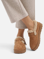 Women's Suede Look Sherpa Buckle Mule Clogs