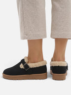 Women's Suede Look Sherpa Buckle Mule Clogs