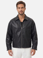 Veste Homme en Cuir Zippée Col Chemise