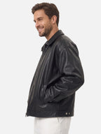 Veste Homme en Cuir Zippée Col Chemise