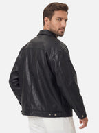 Veste Homme en Cuir Zippée Col Chemise