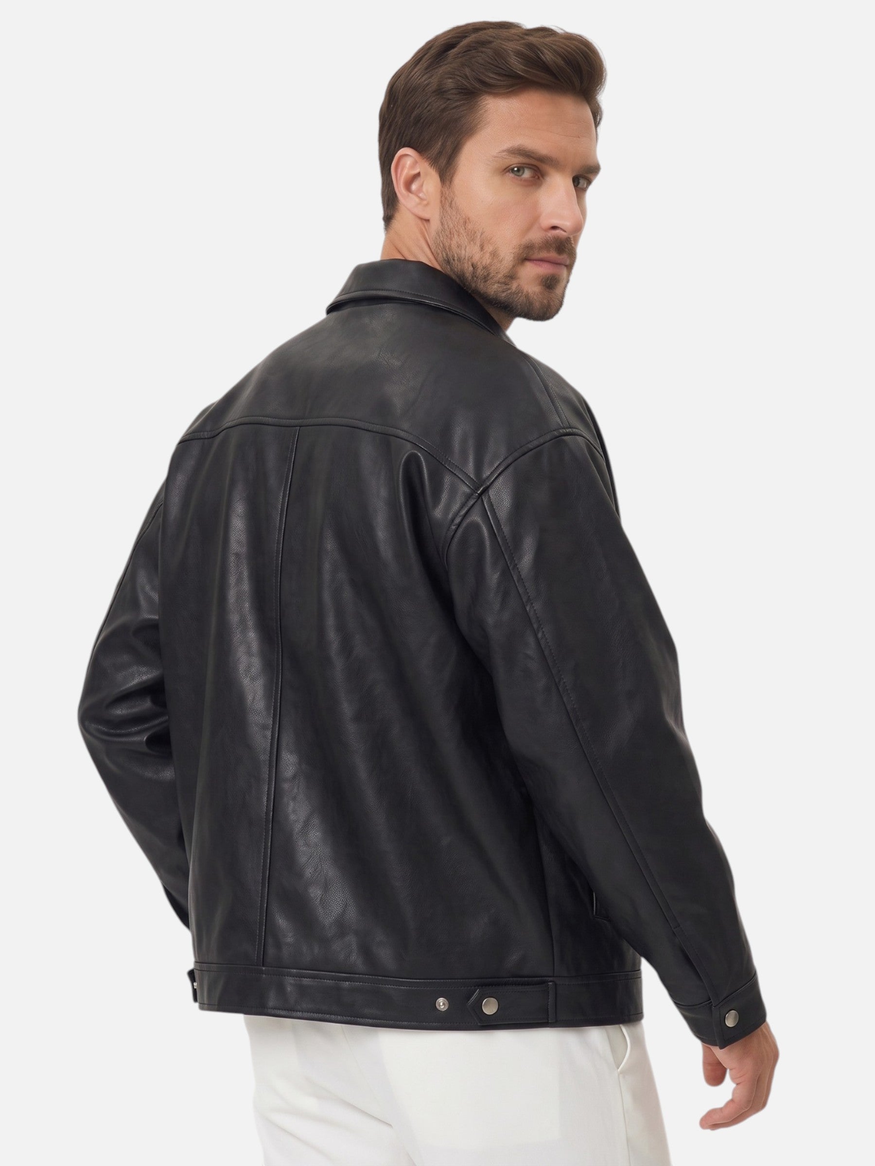 Veste Homme en Cuir Zippée Col Chemise