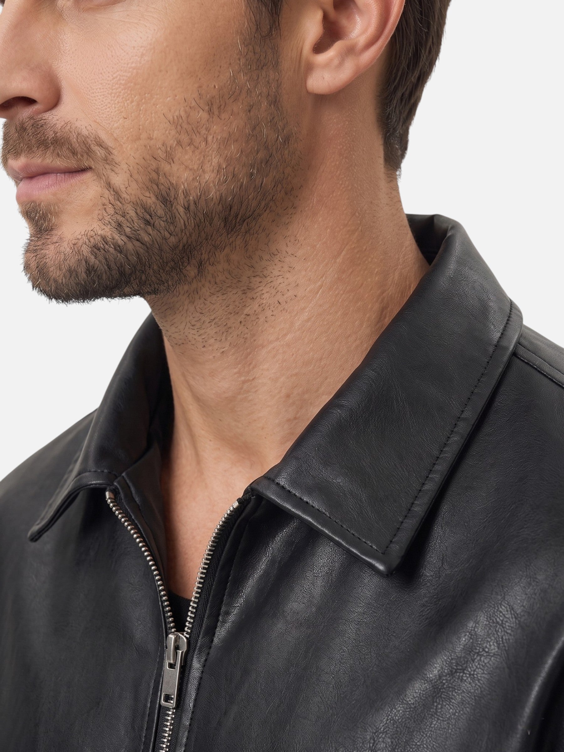Veste Homme en Cuir Zippée Col Chemise