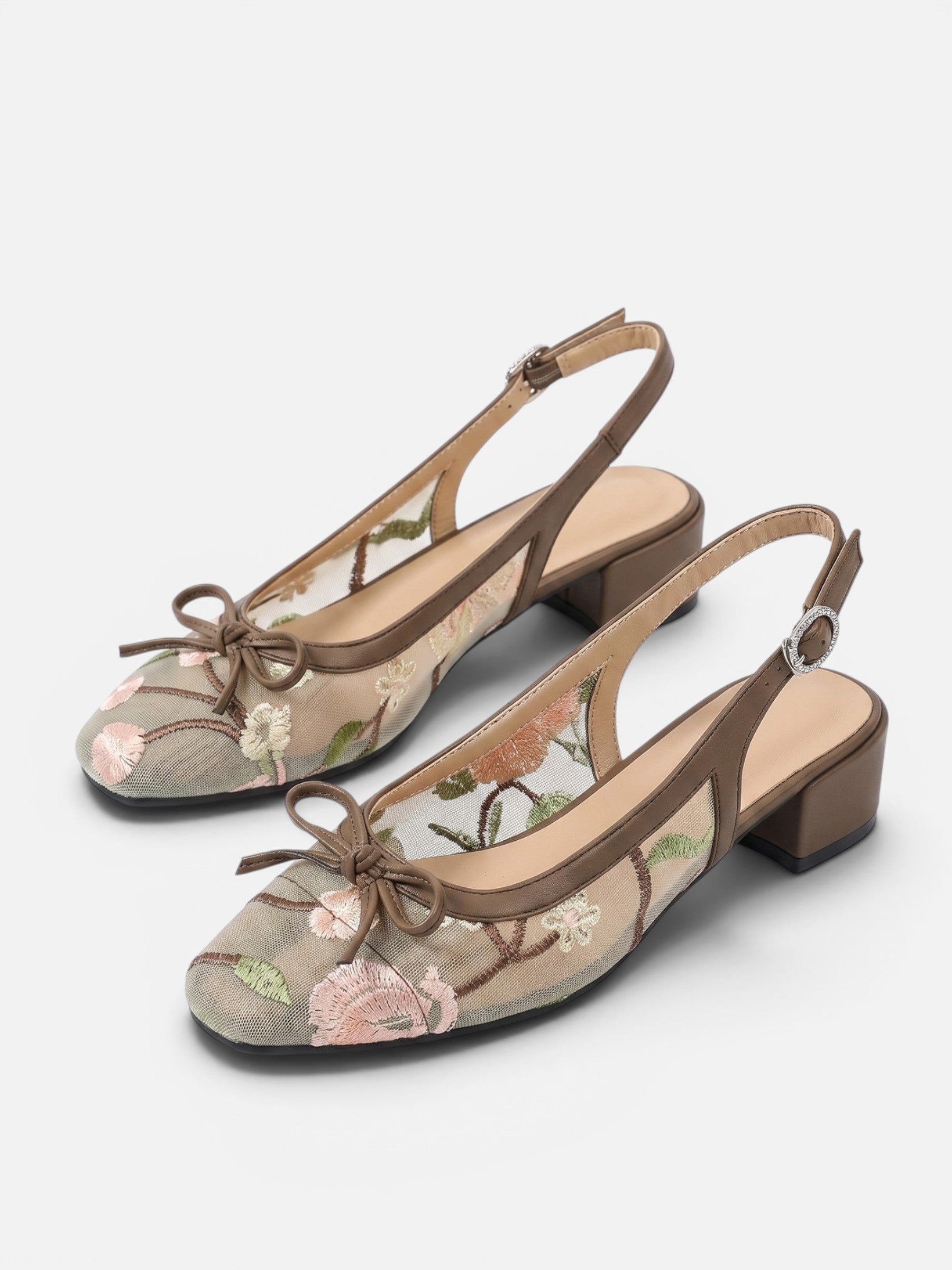 Escarpins Femme Bride Arrière Fleuris Brodés