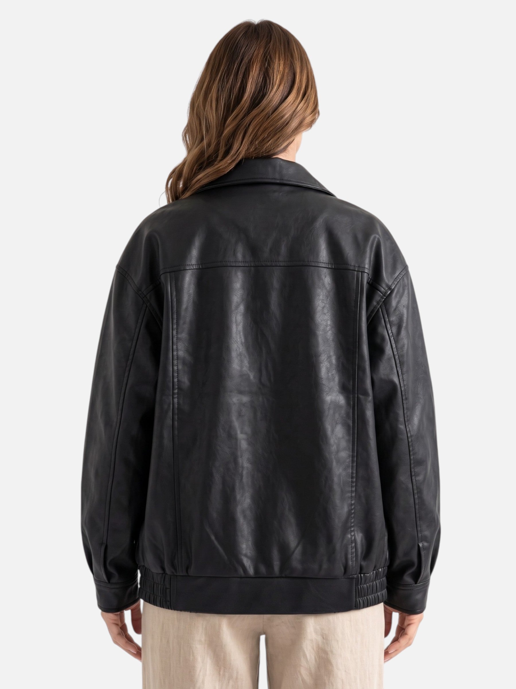 Blouson Bombardier Femme en Cuir Oversize