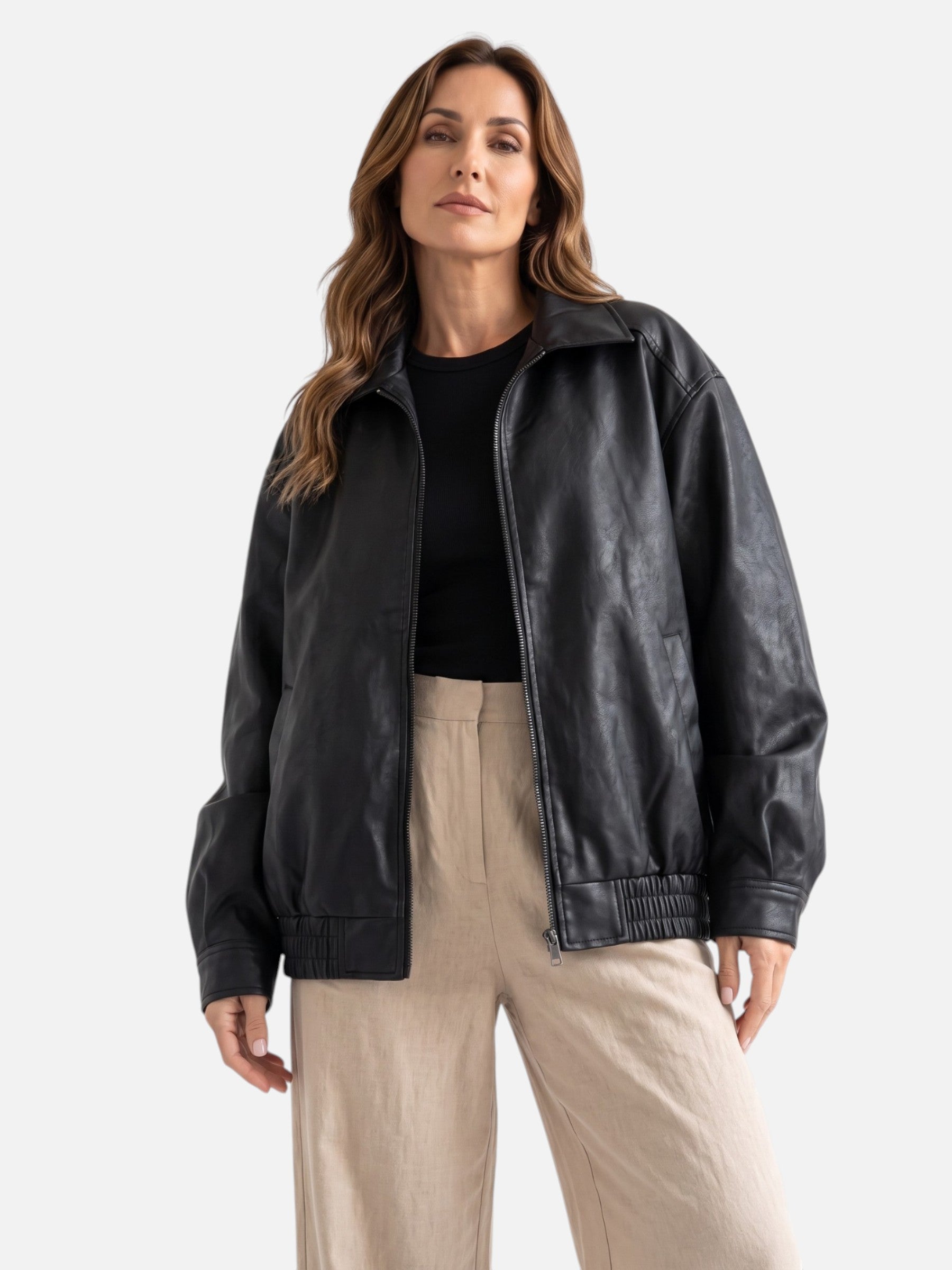 Blouson Bombardier Femme en Cuir Oversize