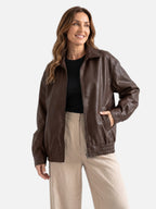 Blouson Bombardier Femme en Cuir Oversize