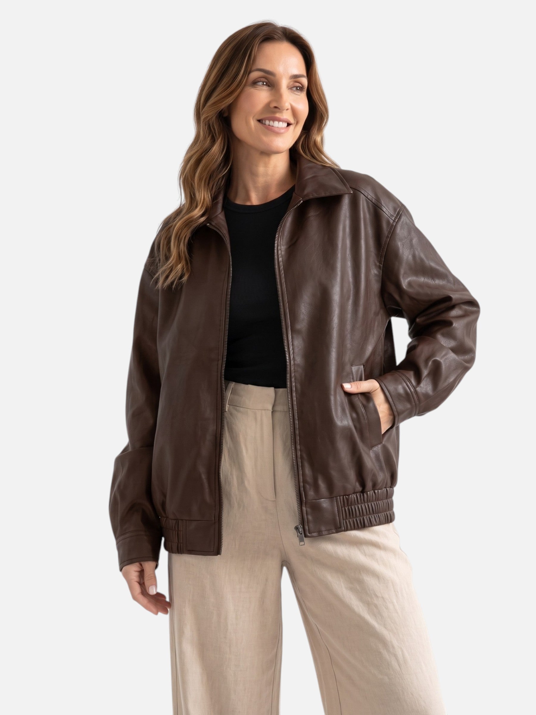 Blouson Bombardier Femme en Cuir Oversize
