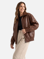 Blouson Bombardier Femme en Cuir Oversize