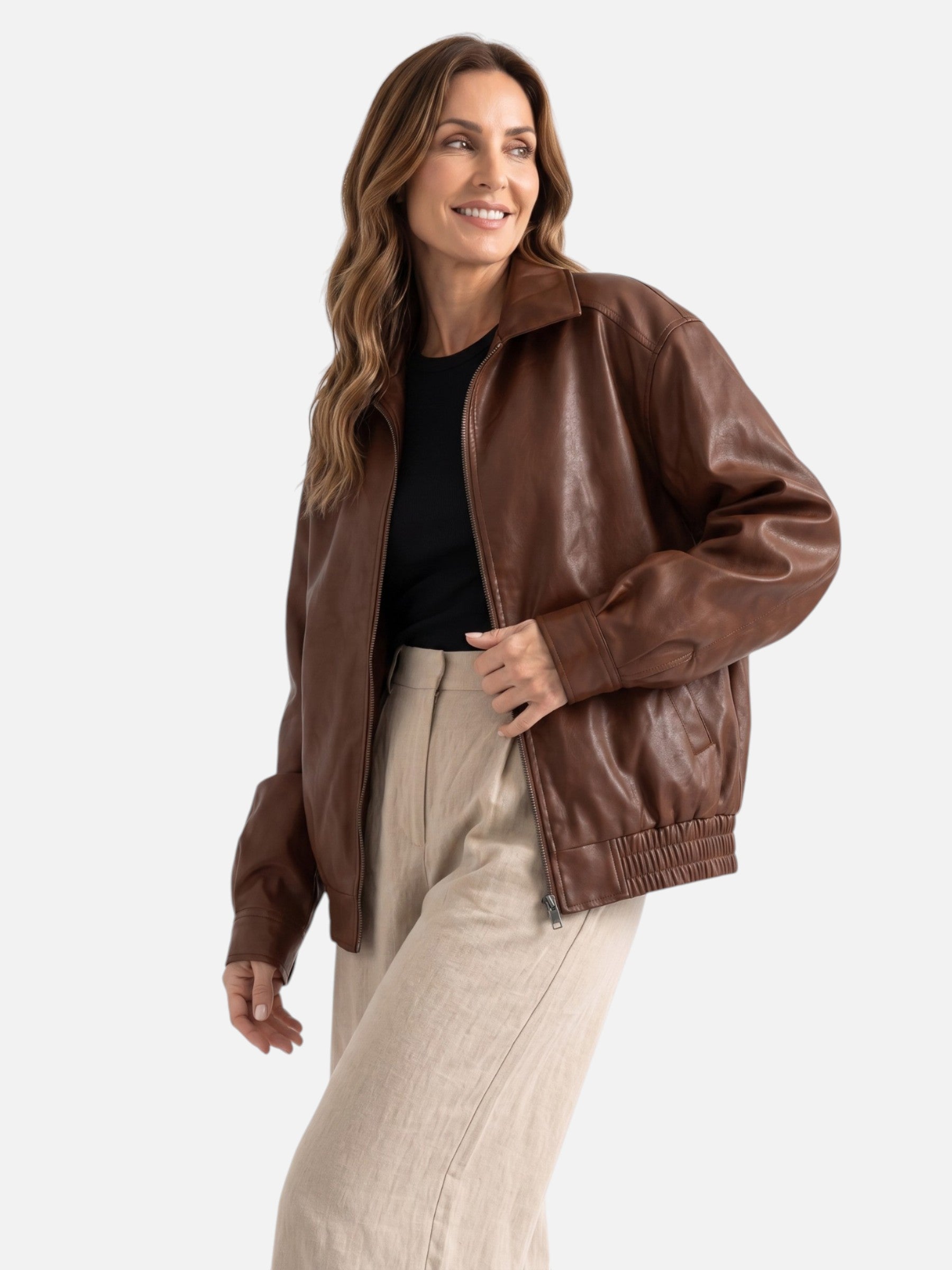 Blouson Bombardier Femme en Cuir Oversize