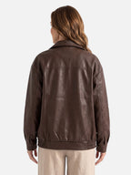 Blouson Bombardier Femme en Cuir Oversize