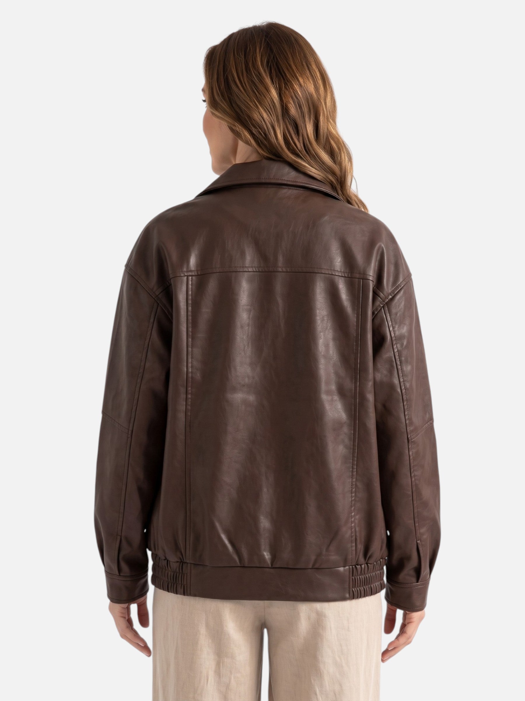 Blouson Bombardier Femme en Cuir Oversize