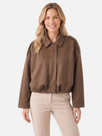 Veste Femme Courte en Daim Oversize Zippée