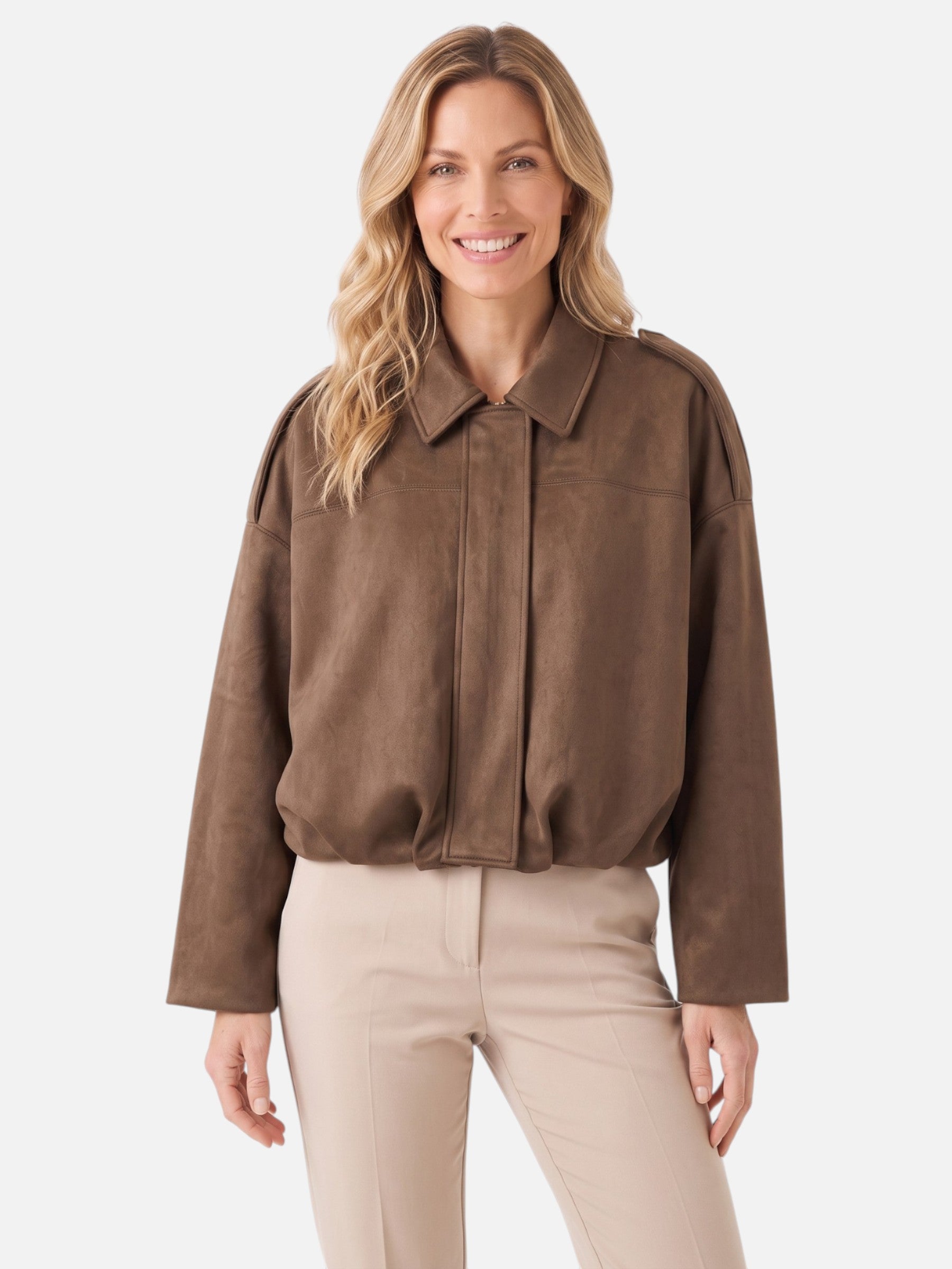 Veste Femme Courte en Daim Oversize Zippée