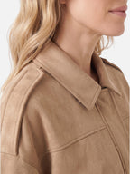 Veste Femme Courte en Daim Oversize Zippée