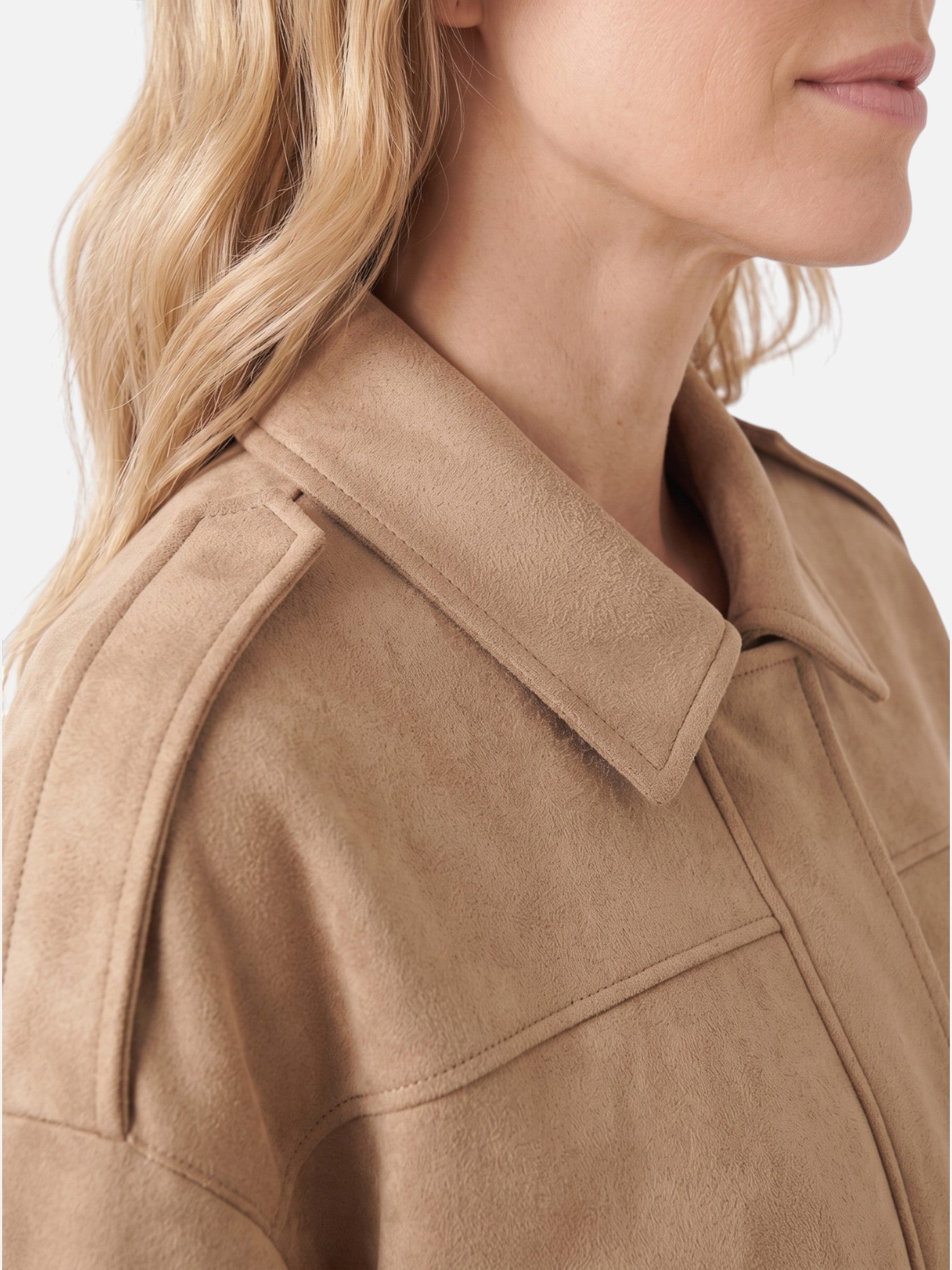 Veste Femme Courte en Daim Oversize Zippée