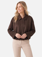 Veste Femme Courte en Daim Oversize Zippée
