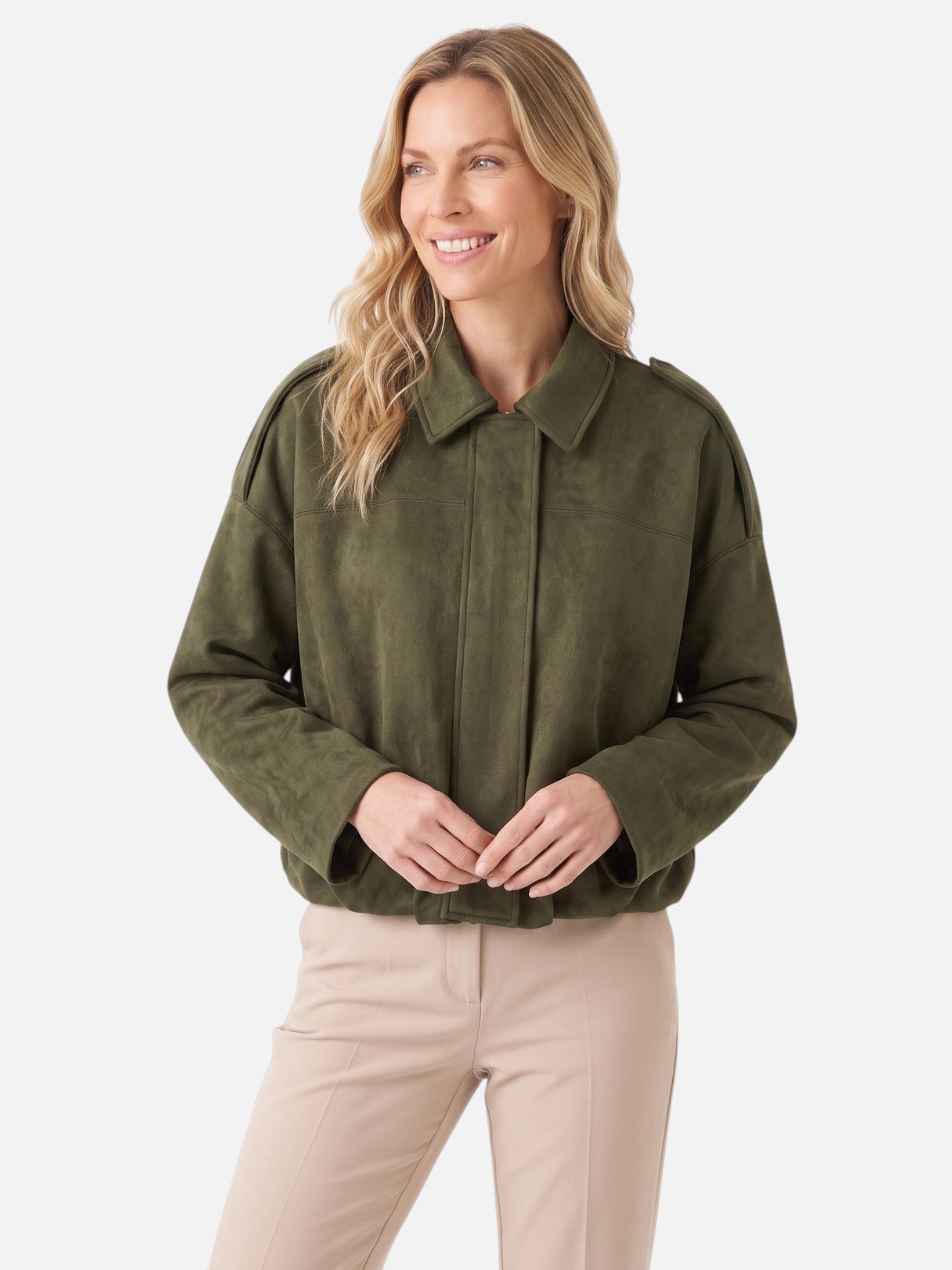Veste Femme Courte en Daim Oversize Zippée