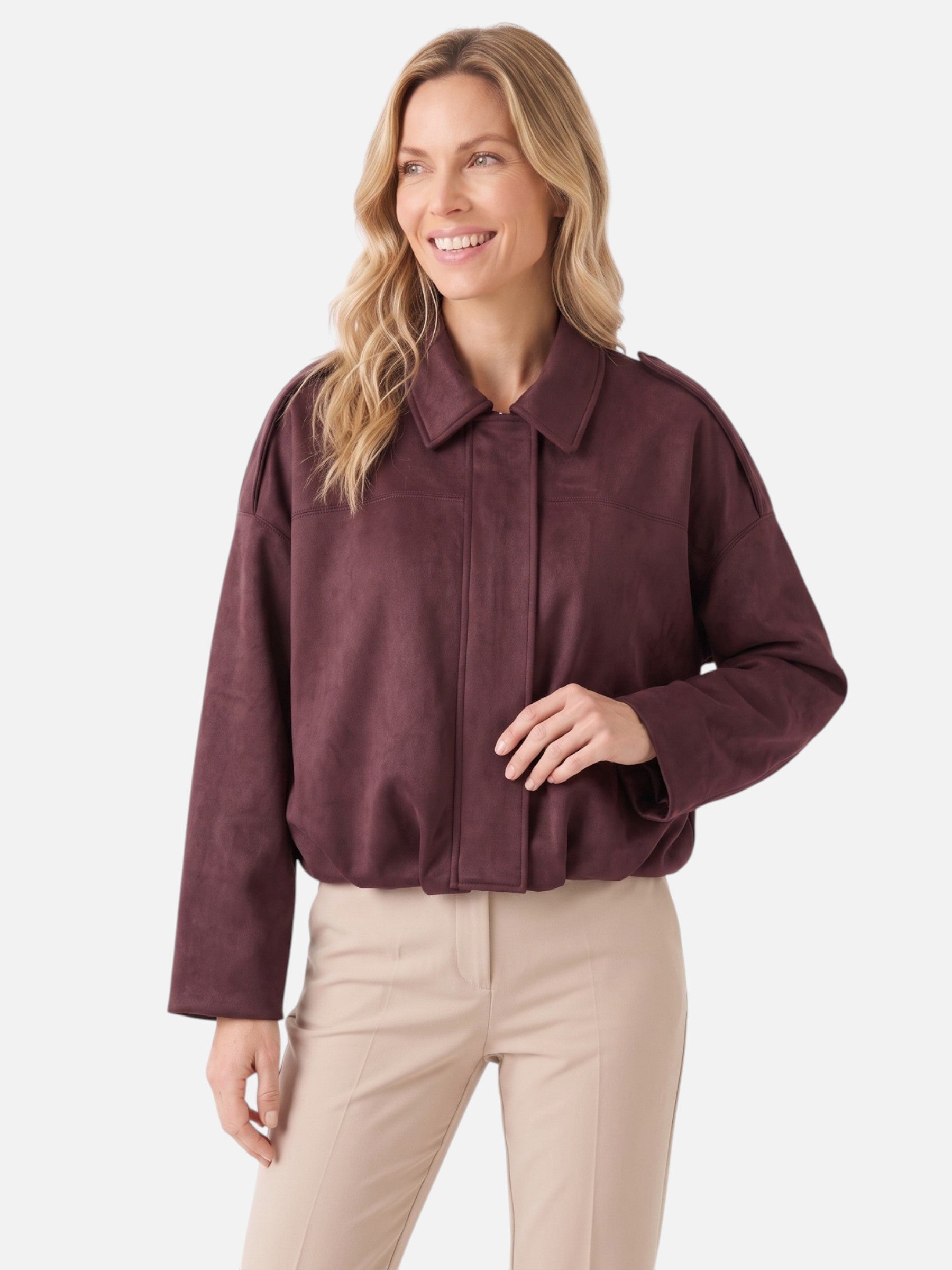 Veste Femme Courte en Daim Oversize Zippée