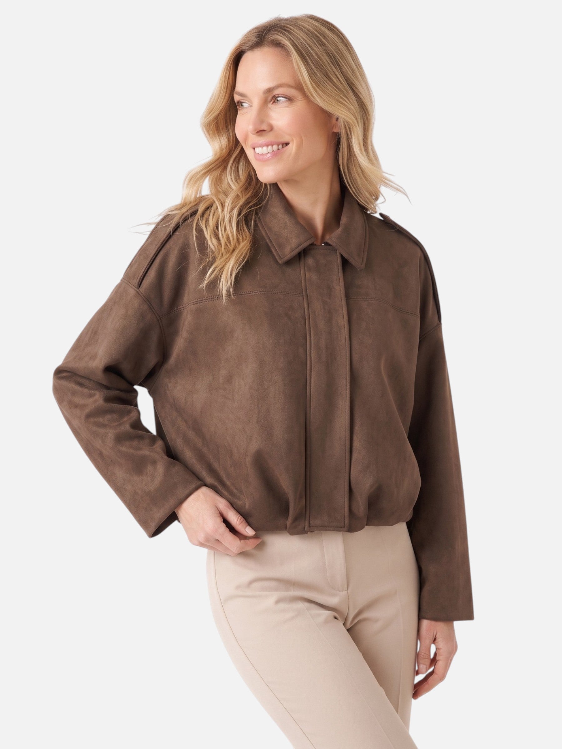 Veste Femme Courte en Daim Oversize Zippée