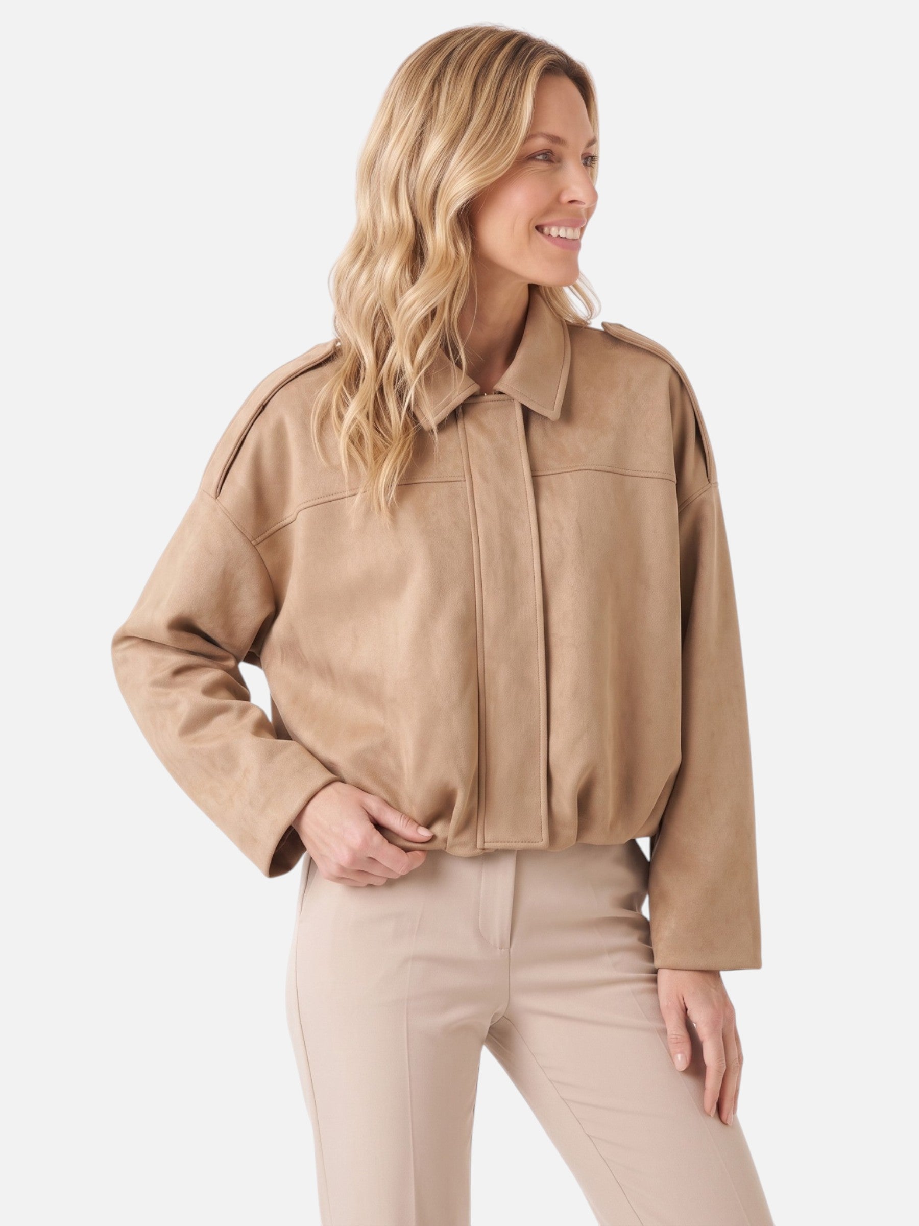 Veste Femme Courte en Daim Oversize Zippée